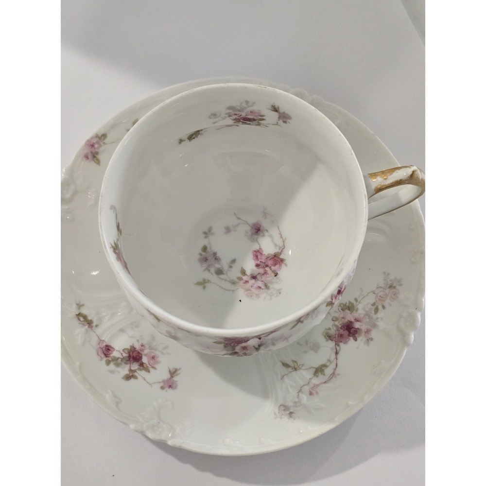 Haviland Limoges Schleiger Pink Rose Sprays Cup & Saucer Set Antique France - Picture 3 of 6